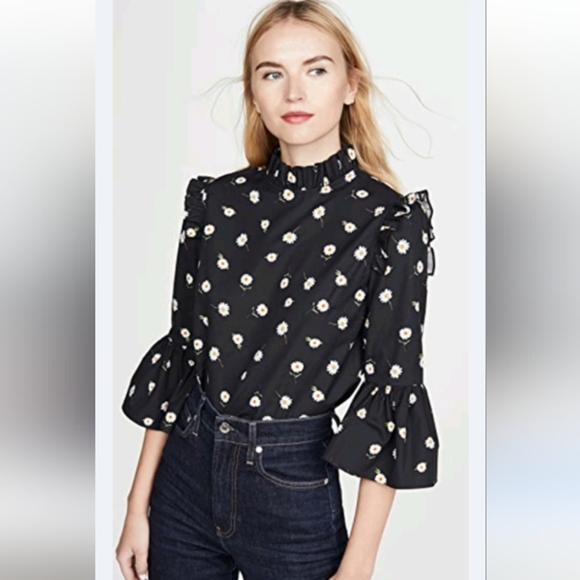ALICE AND OLIVIA Henrietta Daisy Pattern Ruffled Cotton Boxy Blouse Sz M - Picture 1 of 8